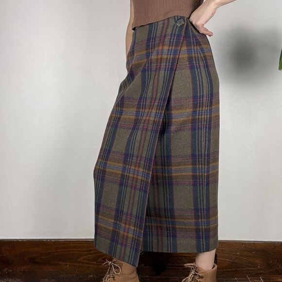 Vintage Wool Plaid Wrap Skirt | Tartan Winter Midi Skirt, USA Made - Picture 1 of 11